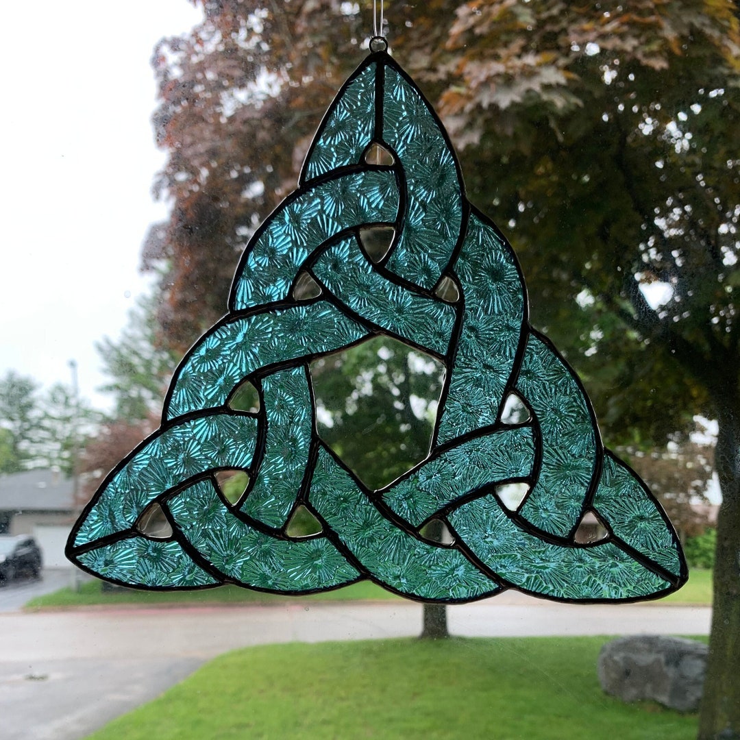 Design Toscano Celtic Knot Stained Glass Hanging Panel - 9x35 Inch Amber Gothic Arch Window Decoration
