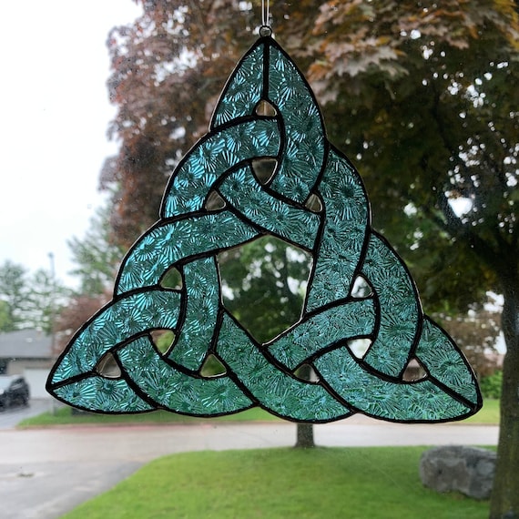 Stained Glass Celtic Knot in Bright Textured Turquoise Blue