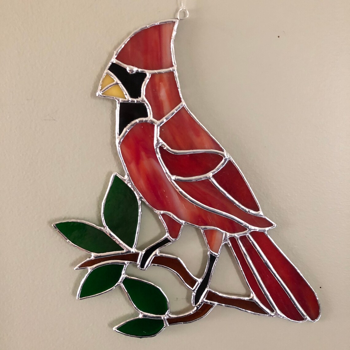 Stained Glass Cardinal on a Branch With Leaves 9 X Etsy