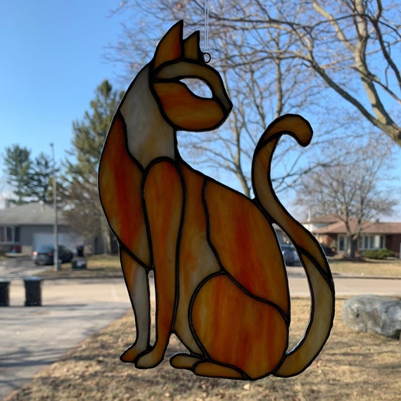 Ginger Cat Stained Glass Suncatcher