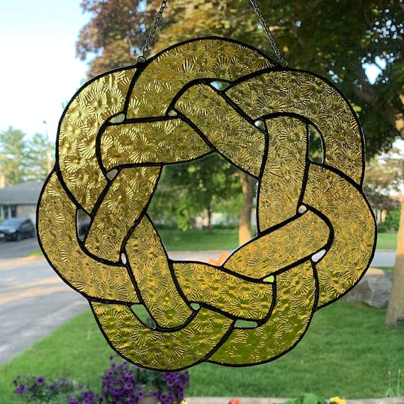 Celtic Sailor Knot Stained Glass Suncatcher in Brilliant Textured Gold