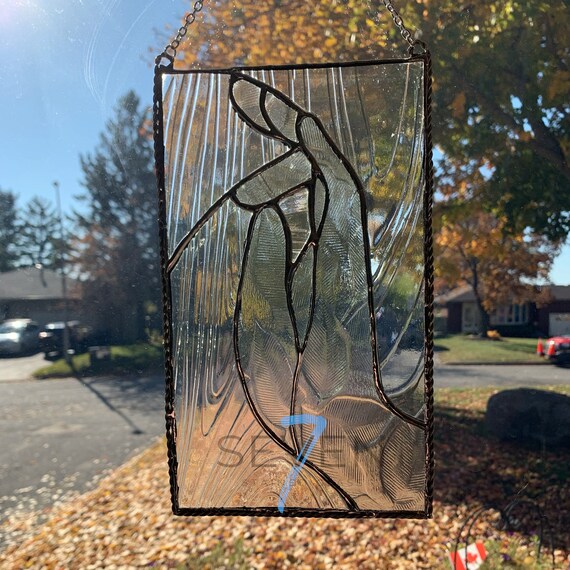 Stained Glass Yoga Mudras Hand Symbol, Clear Textured Glass with Twisted Wire Frame