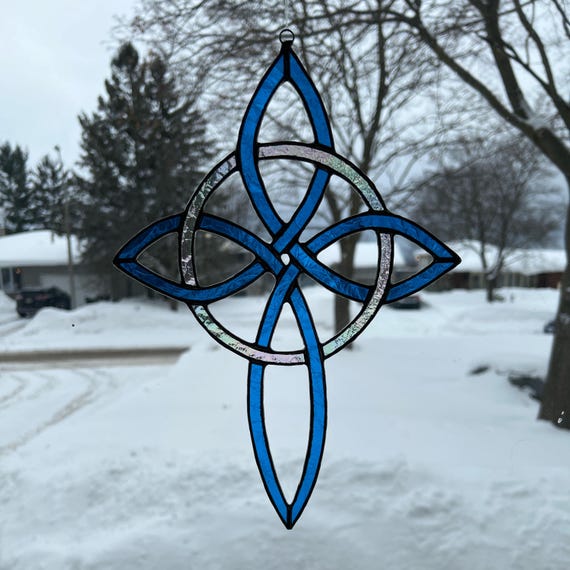 Christian Cross in Celtic Style Stained Glass