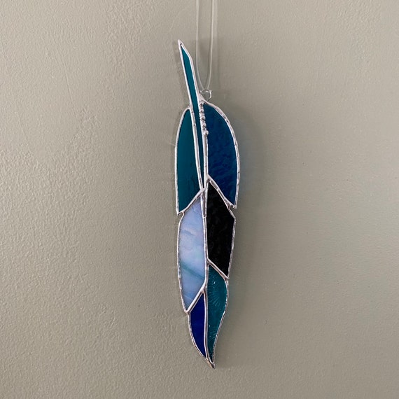 Stained Glass Feather II in Shades of Blue (Shade and Texture may vary)