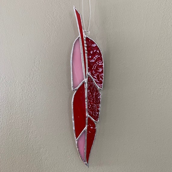 Stained Glass Feather II in Shades of Red (Shade and Texture may vary)