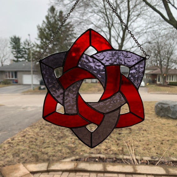 Celtic Knot Stained Glass Suncatcher, Red and Purple