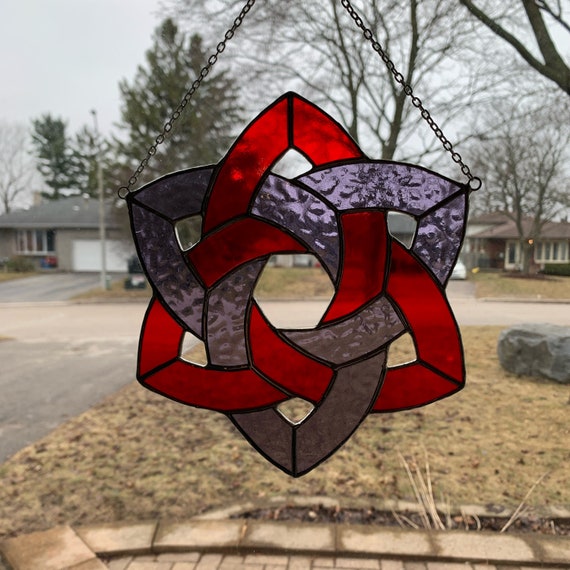 Celtic Stained Glass Suncatcher, Red and Purple