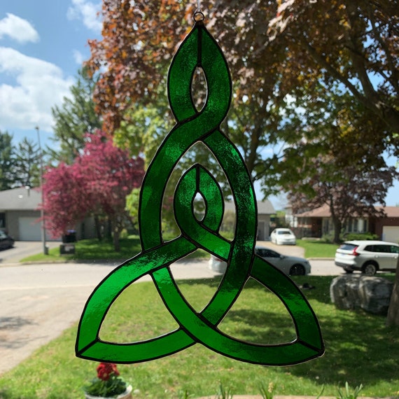 Mother and Child Celtic Stained Glass Suncatcher in Bright Green