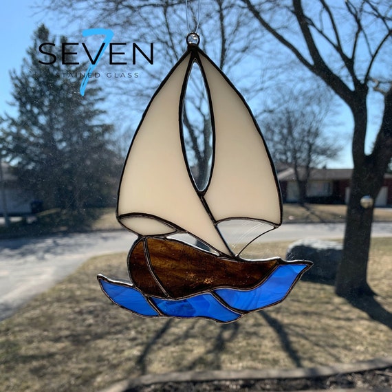 Stained Glass Sailboat on Rolling Seas