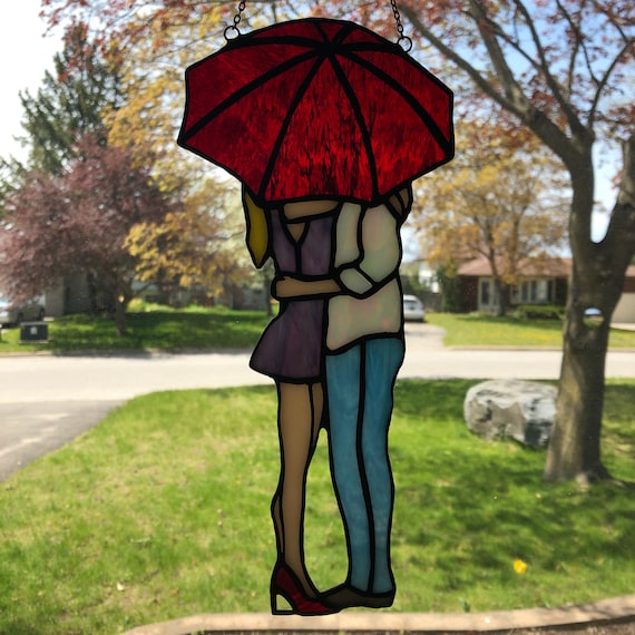 Stained Glass Lovers Under the Umbrella, I'm With You Rain or Shine