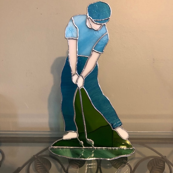 Stained Glass Male Golfer,  3D Freestanding 12" x 7.5" x 3.5"