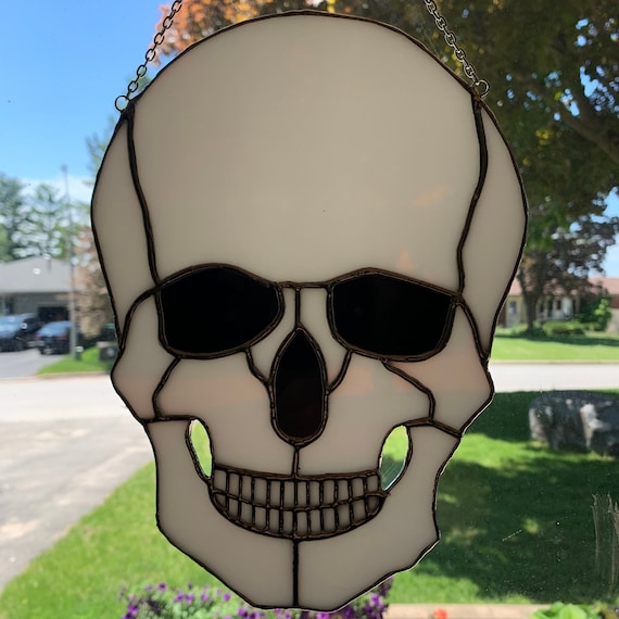 Skull Stained Glass Suncatcher with Silver Solder