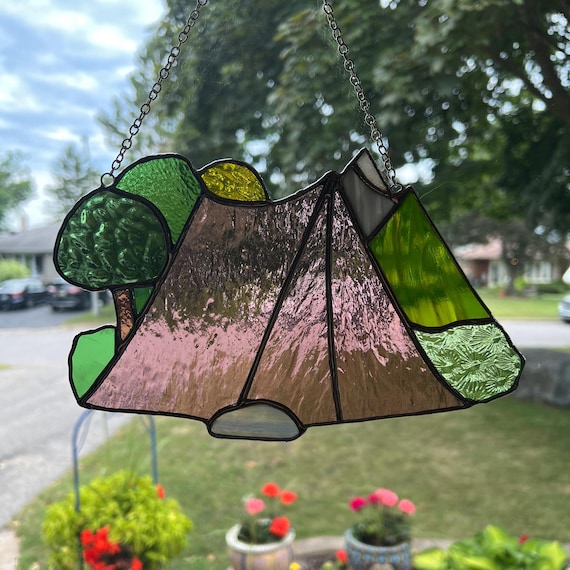 Campground Stained Glass Suncatcher with Silver Solder and Chain