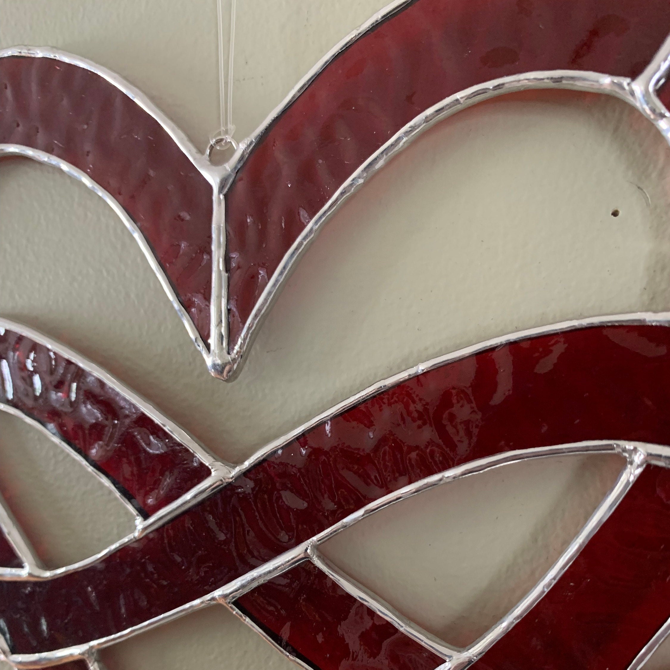 Stained Glass Celtic Infinity Heart in Textured Brilliant Red 