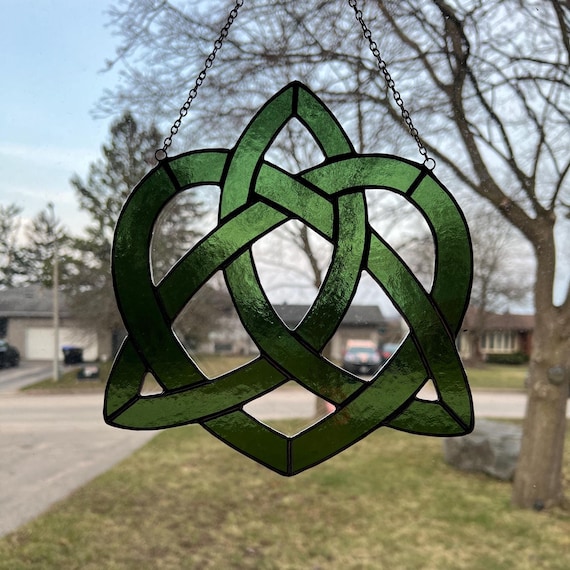 Celtic Heart Stained Glass Suncatcher in Lightly Textured Green