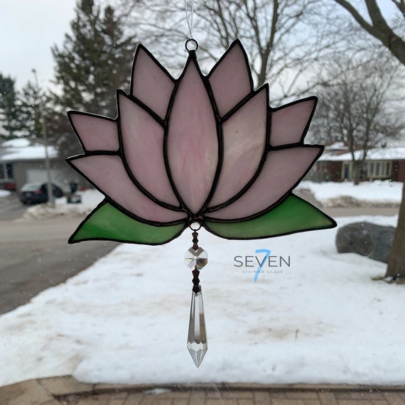 Stained Glass Lotus Blossom, in Streaky Pink with Choice of Dangle