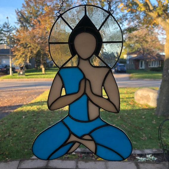 Stained Glass Yogi in Pose with Golden Aura