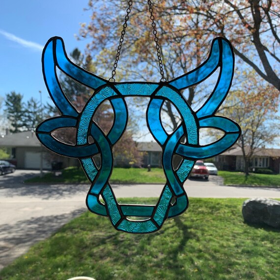 Taurus Horoscope Symbol Stained Glass Suncatcher, Stained Glass Bull