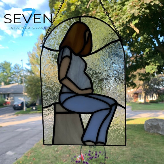 Stained Glass Pregnant Woman in Contemplation