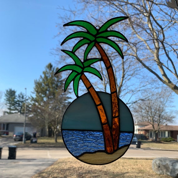 Palm Trees on the Beach Stained Glass Suncatcher