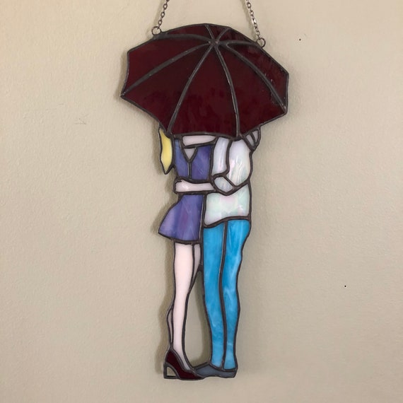 Stained Glass Lovers Under the Umbrella