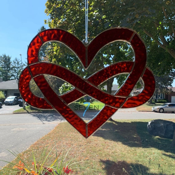 Stained Glass Celtic Infinity Heart in Textured Brilliant Red