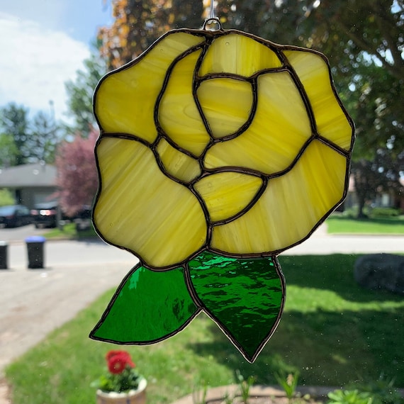 Yellow Rose Stained Glass Suncatcher
