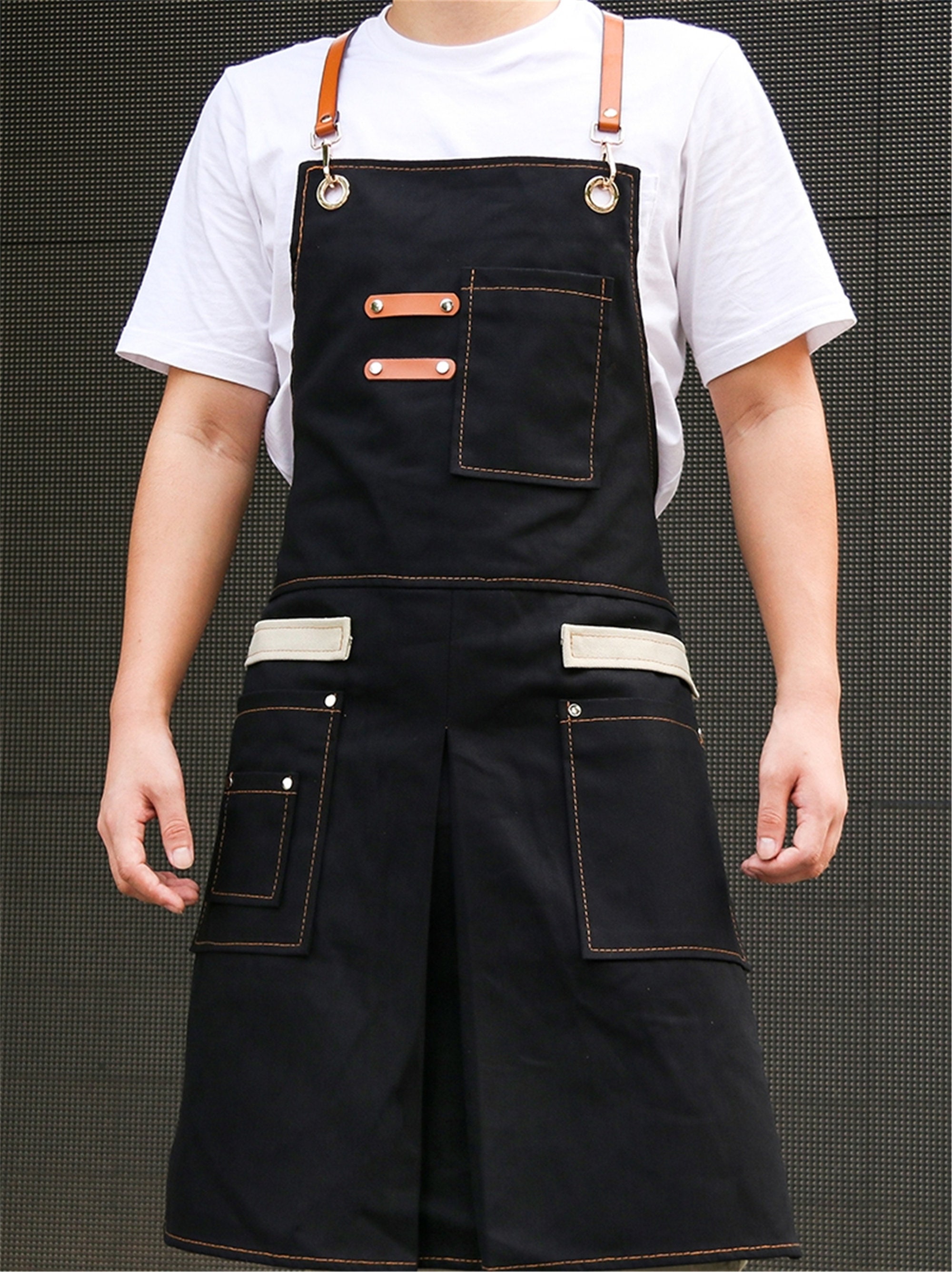 Denim Cross Back Apron Women Men Apron With Pockets Custom Etsy
