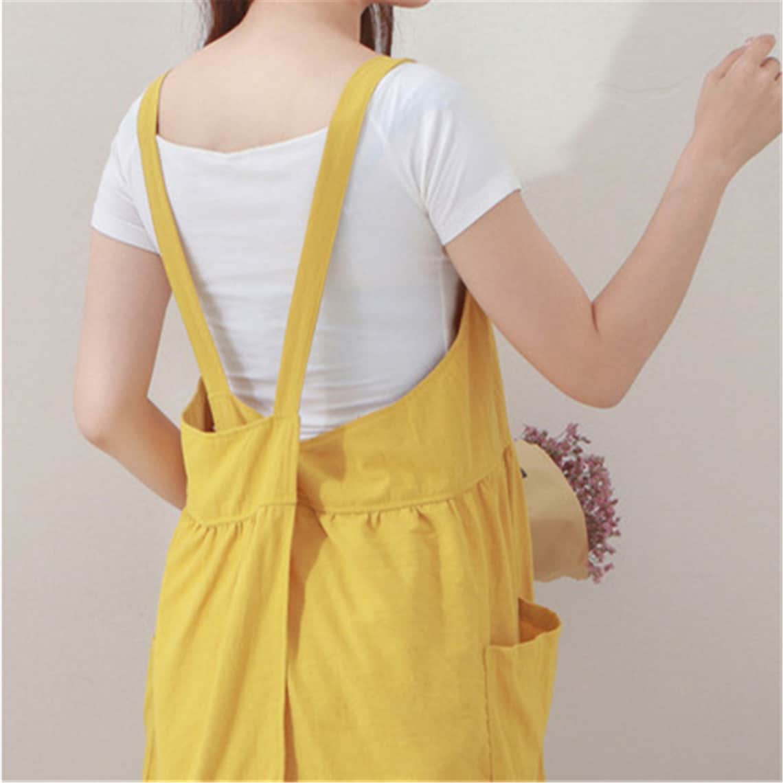 Cotton linen cross back apron women apron with pockets black Etsy