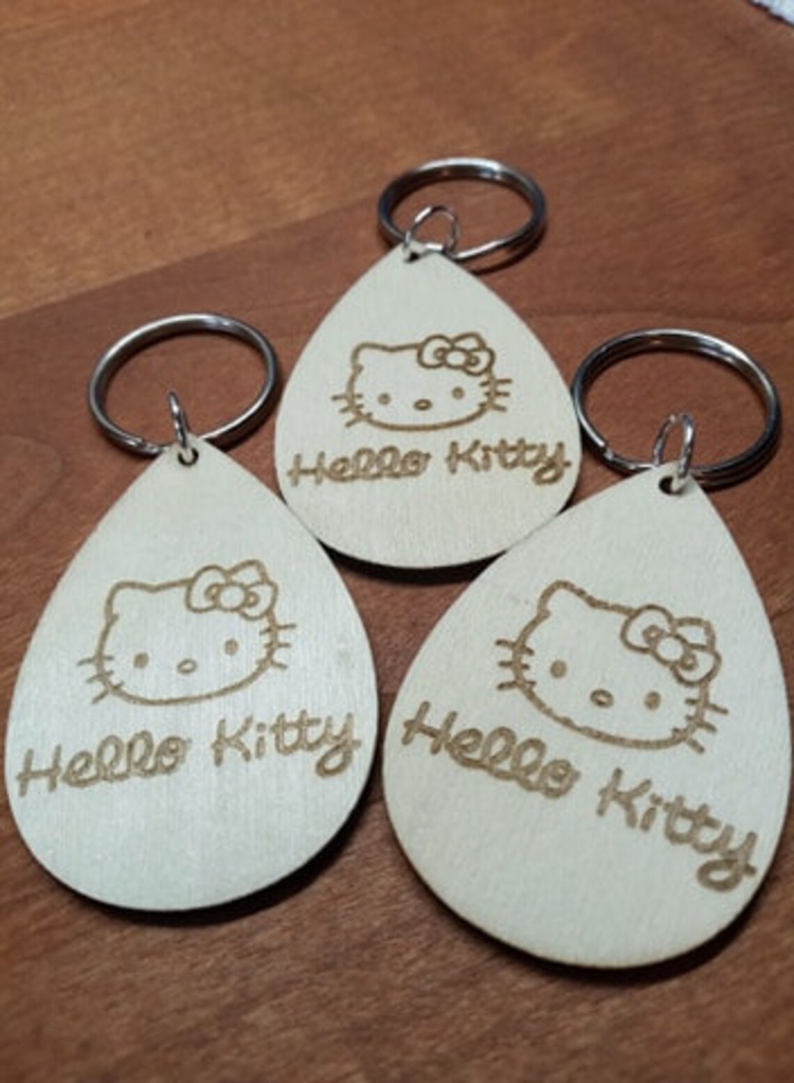 Double Sided Laser Engraved Hello Kitty Inspired Wood Etsy UK