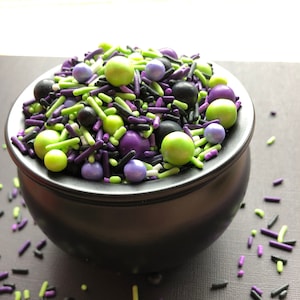 Witches Brew Halloween Edible Sprinkles Mix, Witch Inspired Halloween Sprinkles, Black, Green and Purple