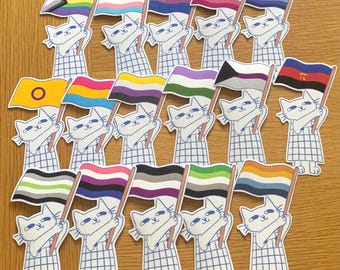 プライドキャットステッカー：光沢ビニール製LGBTQIA+デカール - オリジナルイラスト