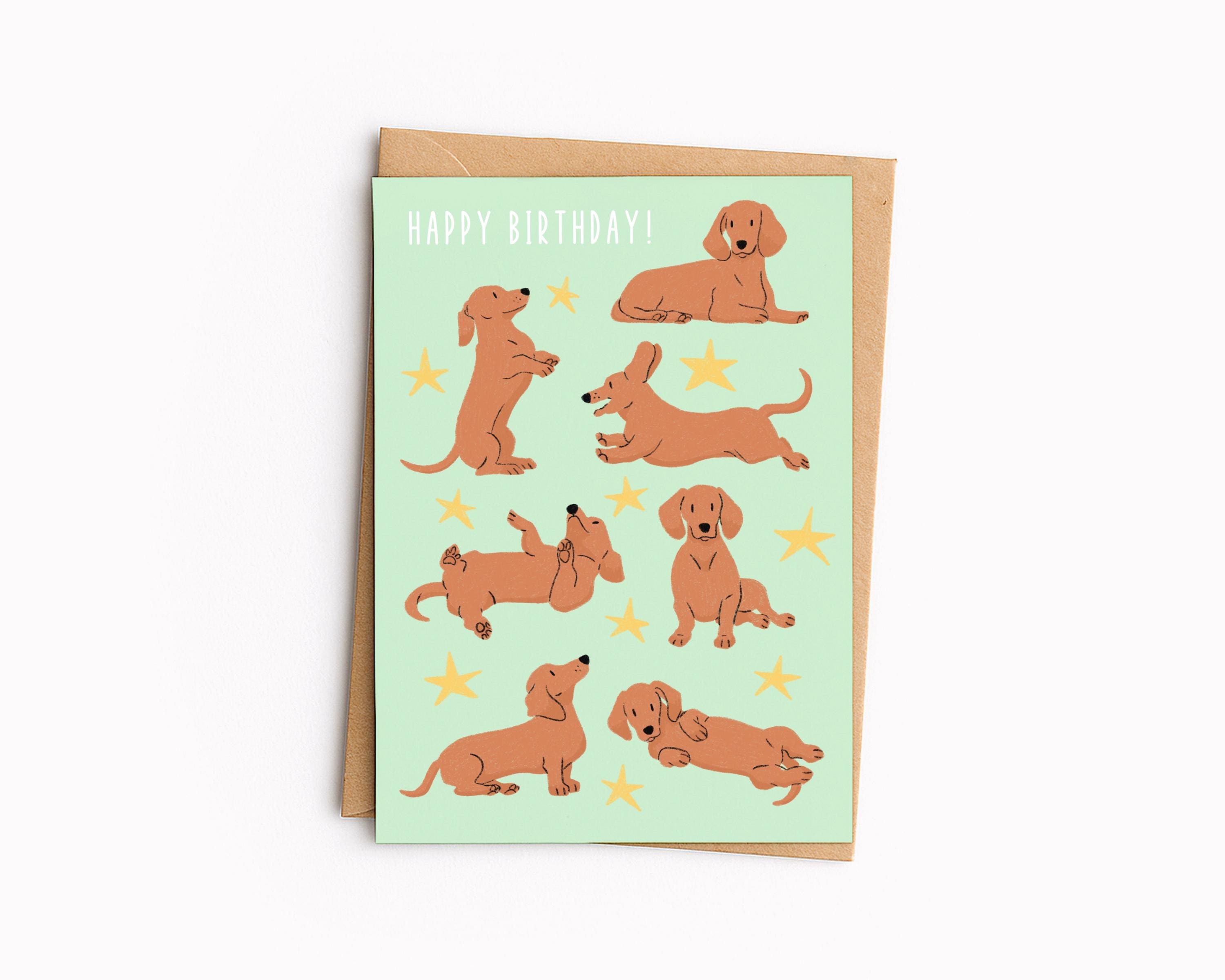 Dachshund Birthday Card | Sausage Dog Card With Stars - Etsy