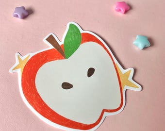 光沢のあるリンゴの芯のステッカー：オリジナルフルーツイラスト