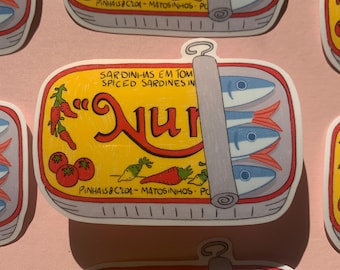 Sardinen Dose Glossy Vinyl Aufkleber: Original Illustration, Laptop Aufkleber