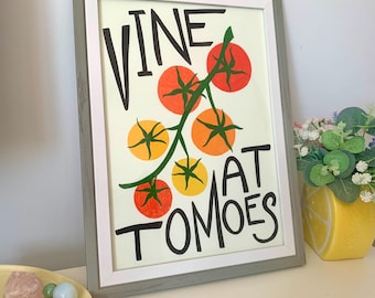 Stampa artistica di pomodori a vite: illustrazione originale in formato A4