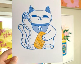 Lucky Cat Art Print | A5 Print | Original Illustration | Wall Decor
