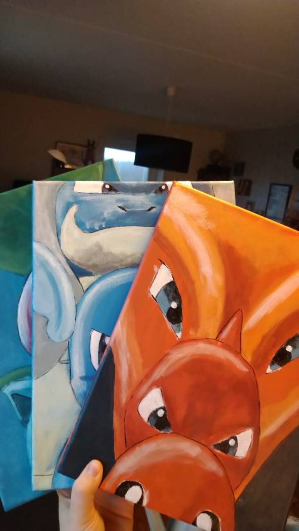 POKEMON STARTER PINTURAS Serie de Pinturas Gen 1 Starter Etsy