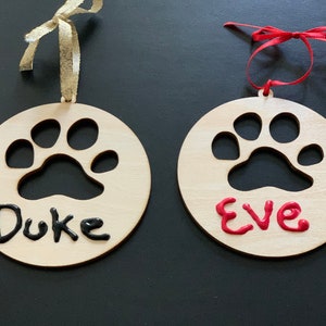 Paw Christmas Ornament, Wood paw ornament