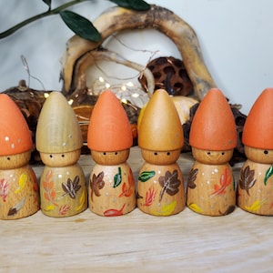 Autumn leaves peg doll people,curiosity story telling, treasure basket, gift for kids, Montessori resource, nursery toy, gnome decor