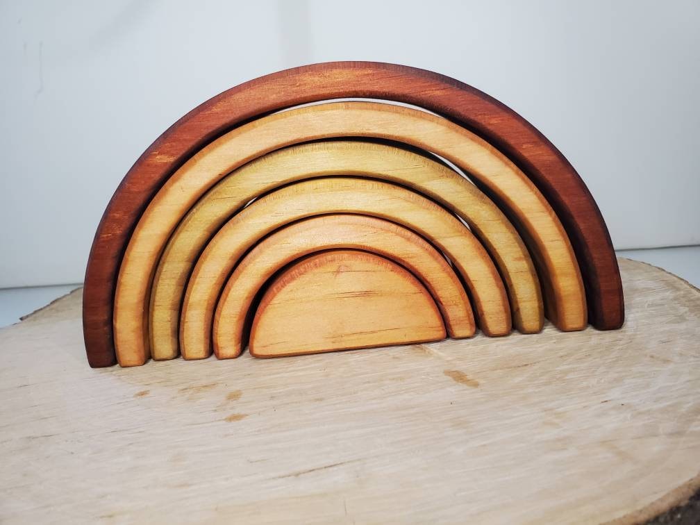 Stacking Rainbow Wooden Toy Montessori Gift Ideas Etsy