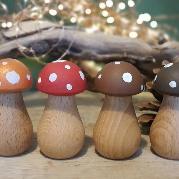 Woodland Autumn mushrooms, curiosity gift ideas, educational, wooden toy, decor loose parts, neutral, toadstools, magical fairy small world