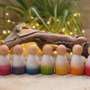 Ombre Rainbow Peg dolls peg people,curiosity,wooden toys,gift idea, montessori teaching resources, playroom decor, gift for children, colour