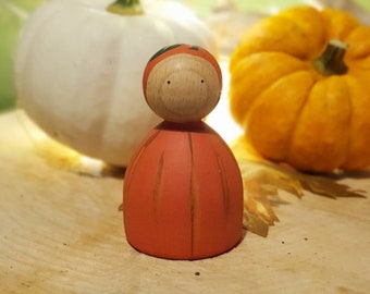 Pumpkin Peg Doll, Montessori Wooden Toy, Halloween Decor