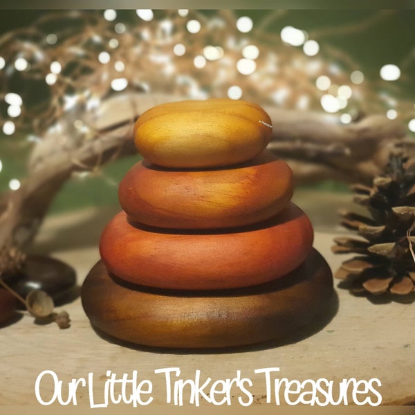 Autumn Hand Painted Wooden Stacking Pebbles, Montessori Toy