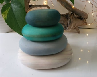 Winter Blue Stacking Wooden Pebbles, Montessori Toy