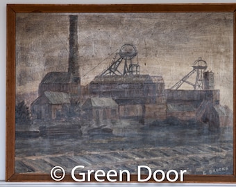 Oil On Board Painting of a colliery by E. Brooks Circa Mid 20th Century