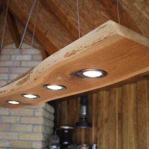 Handcrafted Oak Pendant Lamp with Integrated LED Lighting | Live Edge | Adjustable Length