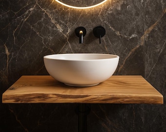Handcrafted Oak Bathroom Countertop with Live Edge, Solid Wood, Vanity Top