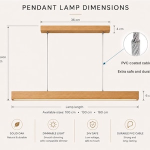 Linear Pendant Light Minimalist Solid Oak Pendant Lamp with LED Strip & Remote Dimmer Control zdjęcie 17